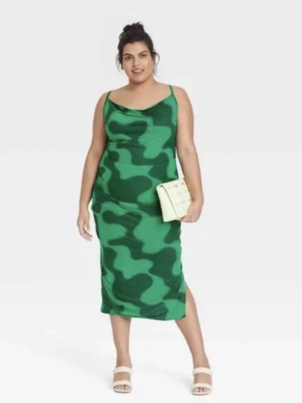 Ava & Viv Green Camouflage Slip Midi Dress